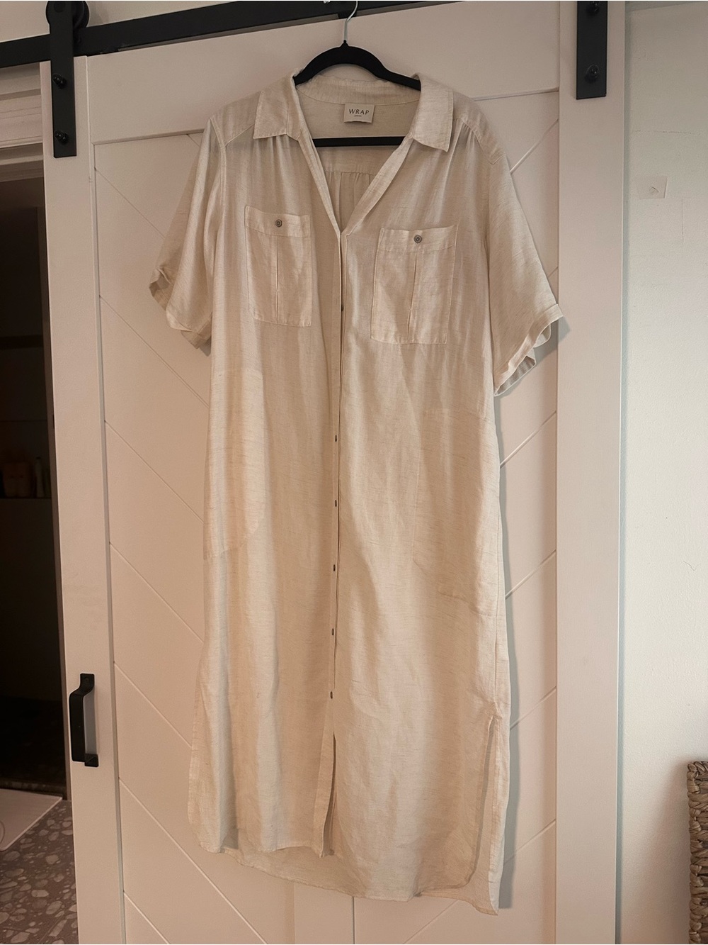 Wrap London Cream Linen Blend Maxi Shirt Dress Cover Up Size 12